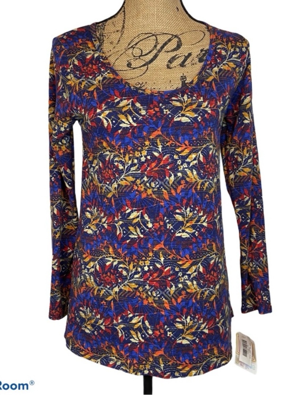 LuLaRoe Lynnae Blue Red Floral Scoop Neck Long Sleeve Top XS NWT